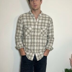 Billy Reid Linen Plaid Long Sleeve Button Front Shirt XL Standard